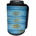 3dRose Anne Marie Baugh - Wood Effects - Brilliant Blue and Gold Distressed Wood Print Pattern - Can Cooler Bottle Wrap (cc_254830)