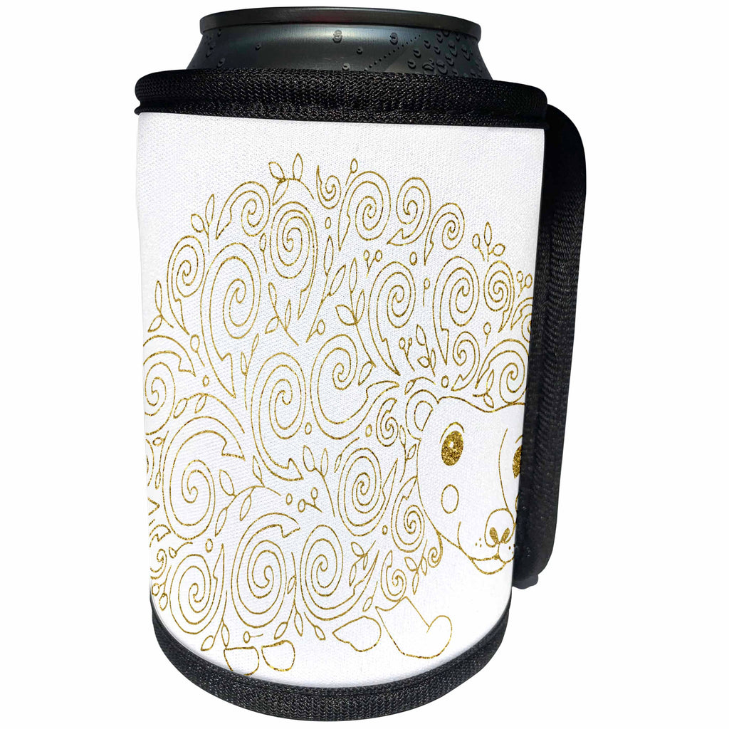 3dRose Anne Marie Baugh - Illustrations - Cute Gold Hedge Hog Illustration - Can Cooler Bottle Wrap (cc_254838)