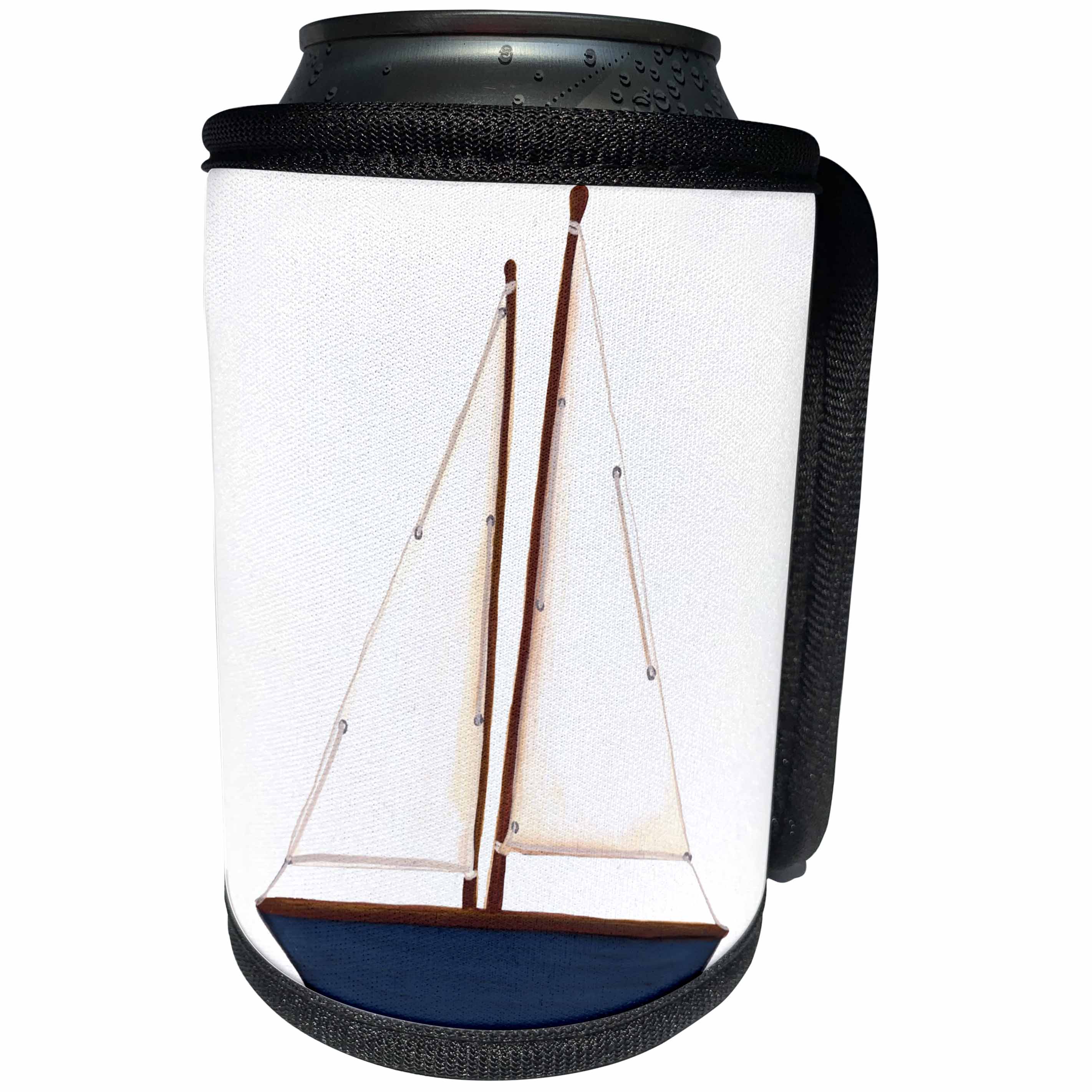 3dRose Anne Marie Baugh - Illustrations - Blue and White Sailboat Illustration - Can Cooler Bottle Wrap (cc_254841)