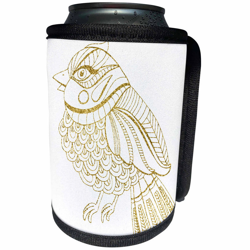 3dRose Gold Outline Bird Illustration - Can Cooler Bottle Wrap (cc_254845)