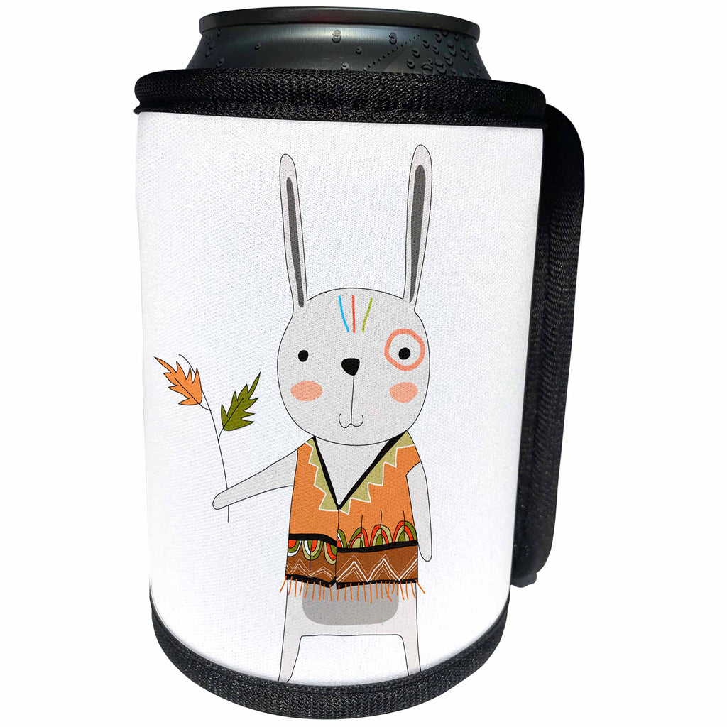 3dRose Anne Marie Baugh - Illustrations - Cute Tribal Rabbit Illustration - Can Cooler Bottle Wrap (cc_254851)