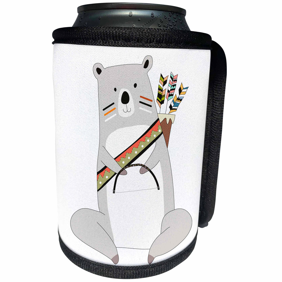3dRose Anne Marie Baugh - Illustrations - Cute Tribal Bear With A Bow and Arrows Illustration - Can Cooler Bottle Wrap (cc_254852)