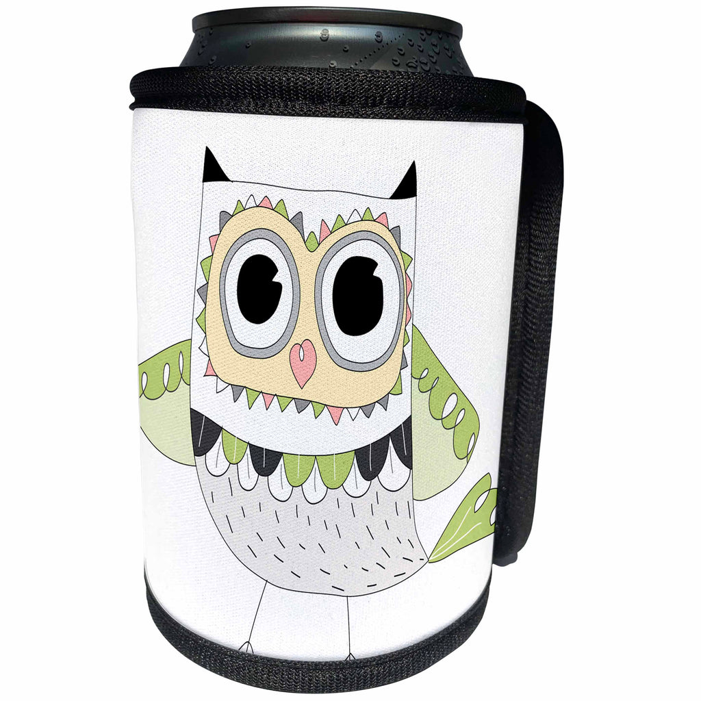 3dRose Anne Marie Baugh - Illustrations - Cute Owl Illustration - Can Cooler Bottle Wrap (cc_254854)