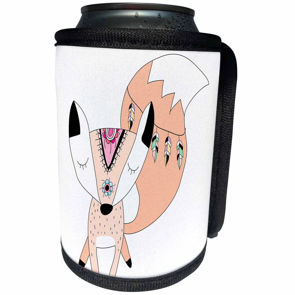 3dRose Anne Marie Baugh - Illustrations - Cute Pink and White Tribal Fox Illustration - Can Cooler Bottle Wrap (cc_254855)