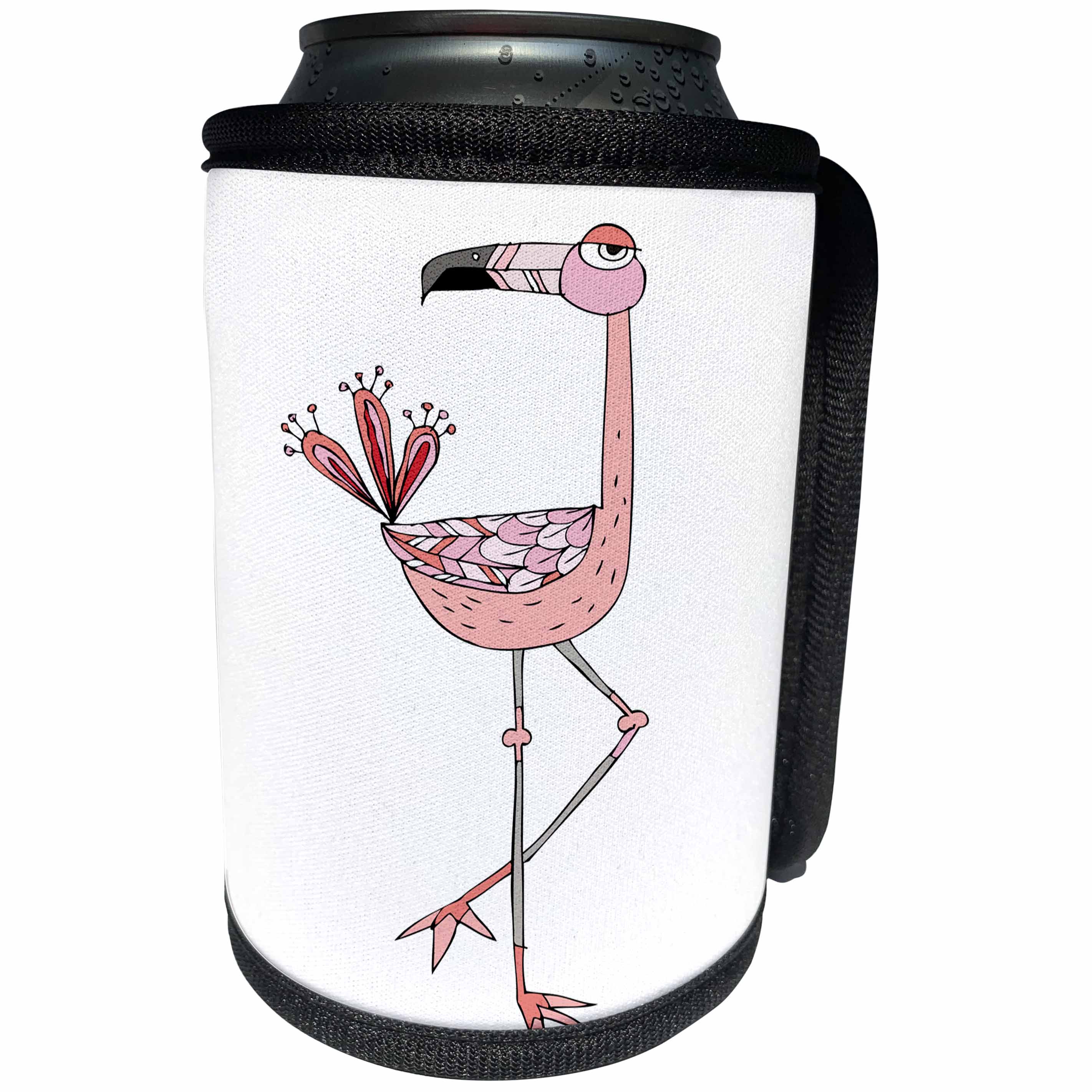 3dRose Anne Marie Baugh - Illustrations - Cute Pink Flamingo With An Attitude - Can Cooler Bottle Wrap (cc_254856)