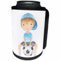 3dRose Anne Marie Baugh - Illustrations - Cute Little Boy Sitting On His Soccer Ball Illustration - Can Cooler Bottle Wrap (cc_254859)