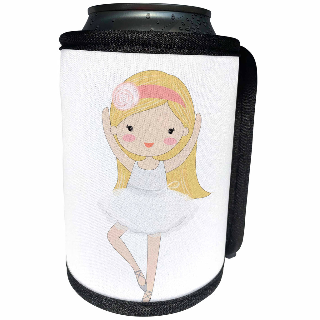 3dRose Anne Marie Baugh - Illustrations - Cute Little Blonde Ballerina Girl Illustration - Can Cooler Bottle Wrap (cc_254862)