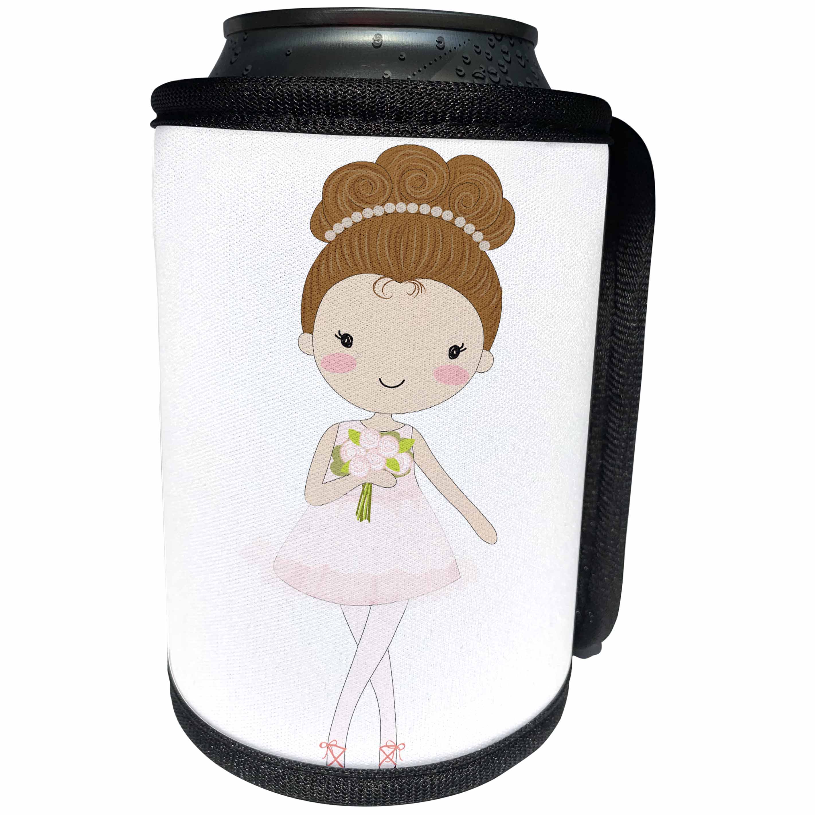 3dRose Anne Marie Baugh - Illustrations - Cute Little Red Headed Little Ballerina Girl Illustration - Can Cooler Bottle Wrap (cc_254864)