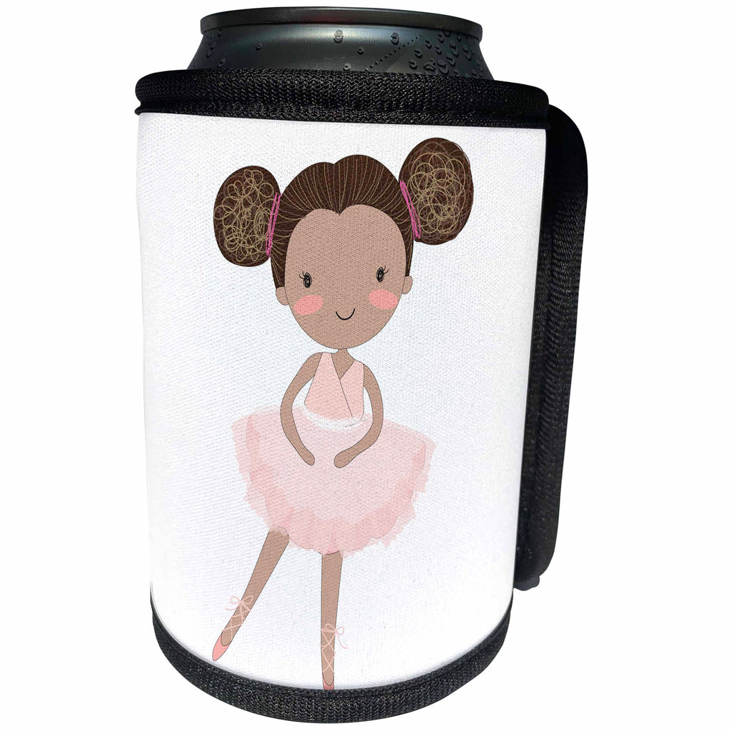 3dRose Anne Marie Baugh - Illustrations - Cute African American Ballerina Little Girl Illustration - Can Cooler Bottle Wrap (cc_254865)