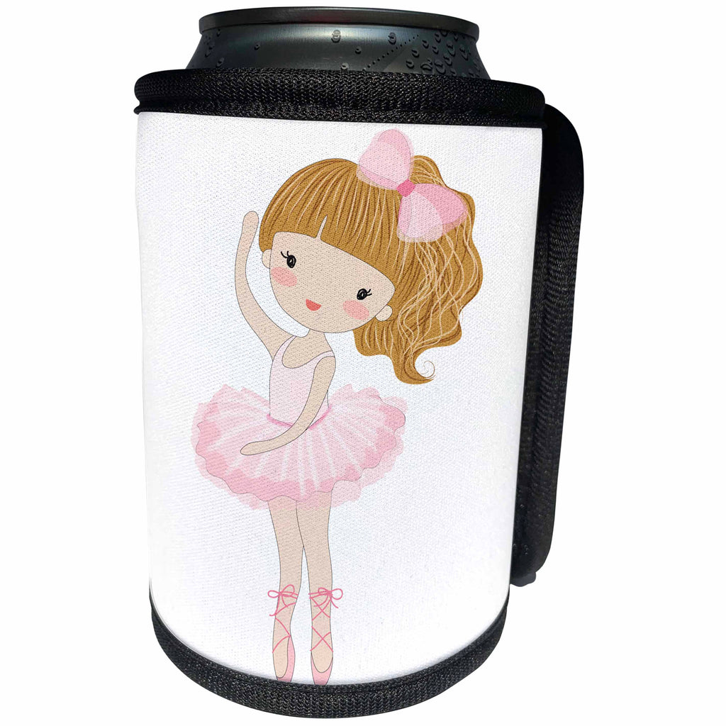 3dRose Anne Marie Baugh - Illustrations - Cute Little Dancing Ballerina Little Girl Illustration - Can Cooler Bottle Wrap (cc_254866)