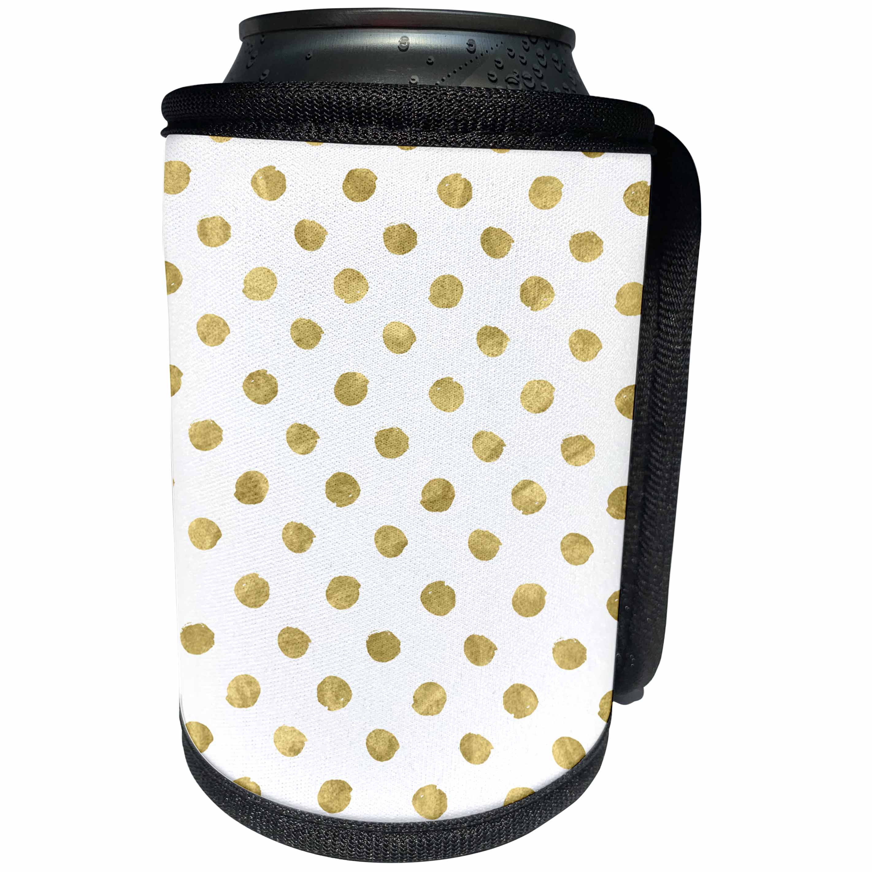 3dRose Anne Marie Baugh - Patterns - Glam Gold and White Hand Painted Dots Pattern - Can Cooler Bottle Wrap (cc_254867)