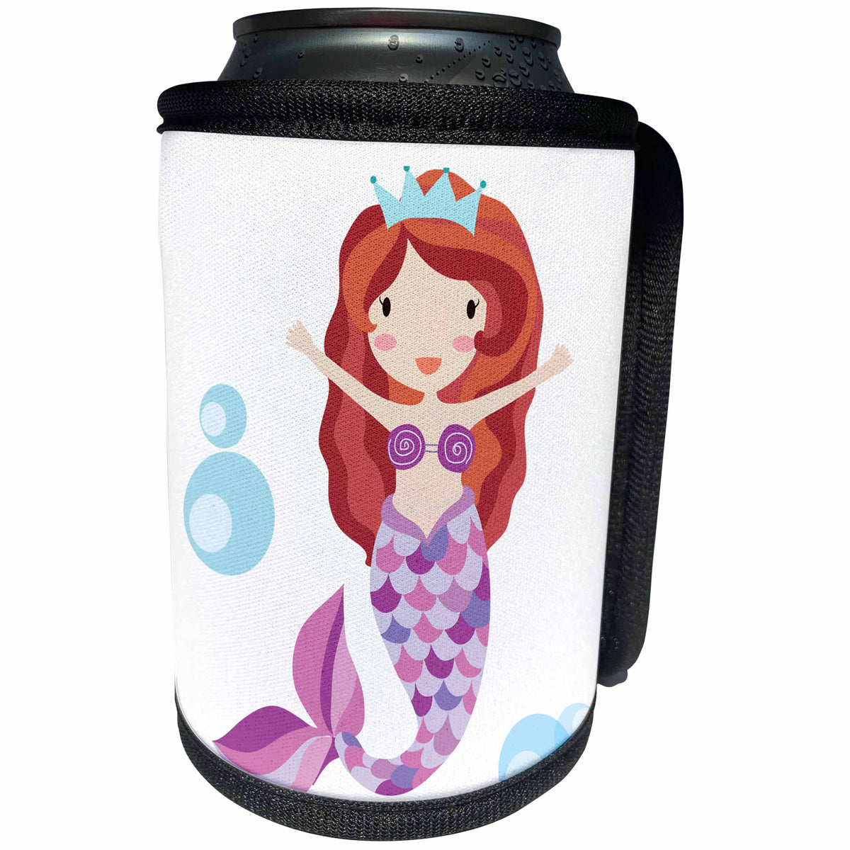 3dRose Anne Marie Baugh - Illustrations - Cute Red Haired Mermaid In Purple Illustration - Can Cooler Bottle Wrap (cc_254869)