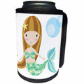 3dRose Anne Marie Baugh - Illustrations - Cute Blonde Mermaid In Aqua and Blue Illustration - Can Cooler Bottle Wrap (cc_254871)