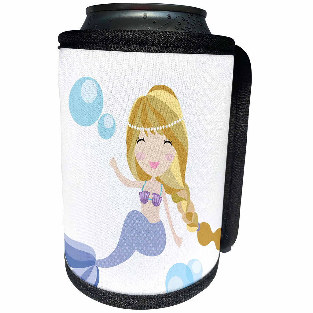3dRose Anne Marie Baugh - Illustrations - Cute Blonde Braided Mermaid In Purple Illustration - Can Cooler Bottle Wrap (cc_254872)