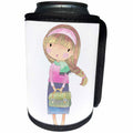 3dRose Anne Marie Baugh - Illustrations - Cute Teenage Girl With Purse Illustration - Can Cooler Bottle Wrap (cc_254873)