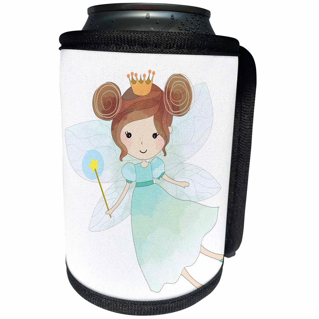 3dRose Anne Marie Baugh - Illustrations - Cute Little Princess Fairy Girl Illustration - Can Cooler Bottle Wrap (cc_254875)