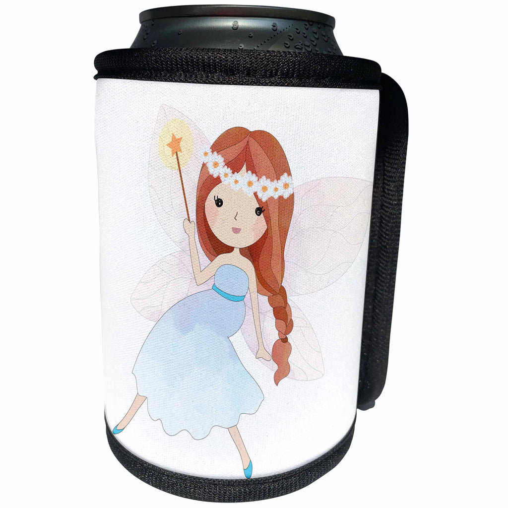 3dRose Anne Marie Baugh - Illustrations - Cute Little Girl Fairy In Blue Illustration - Can Cooler Bottle Wrap (cc_254876)