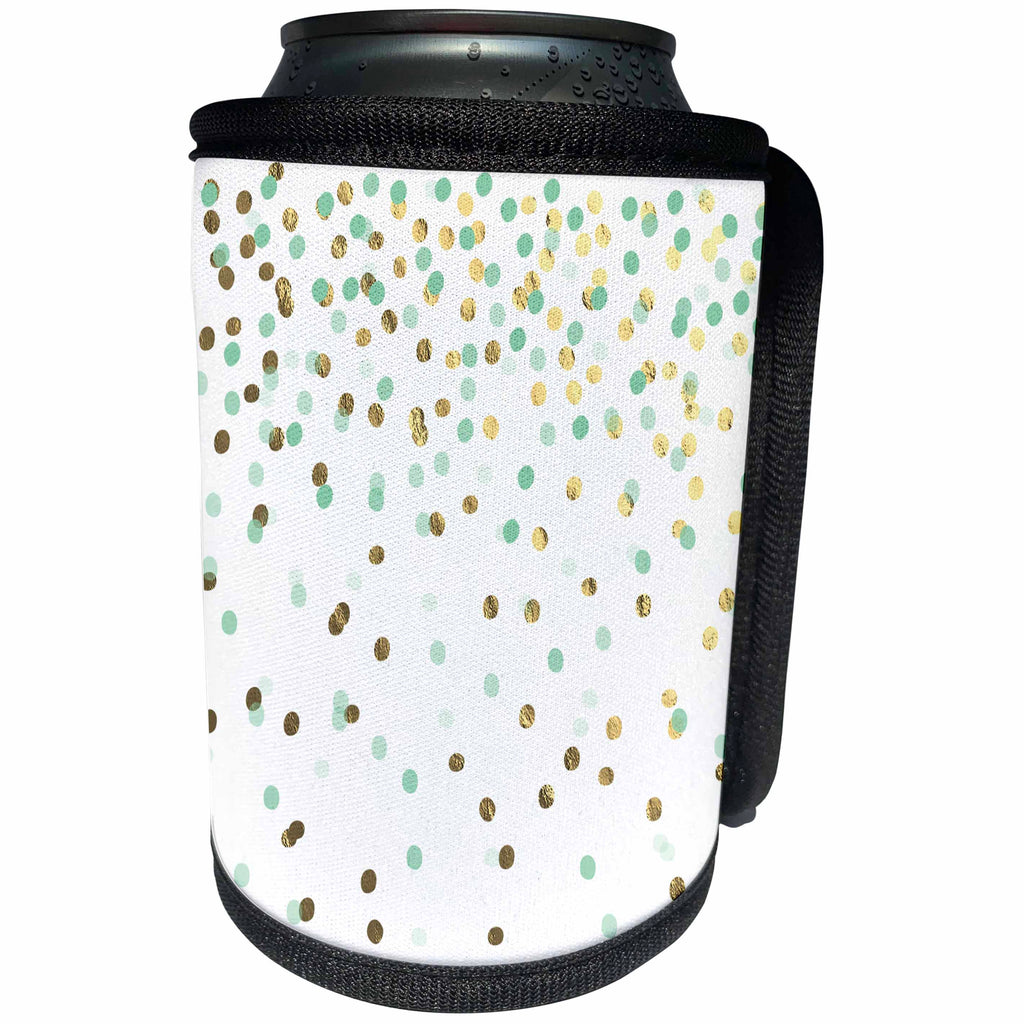 3dRose Anne Marie Baugh - Confetti - Pretty Aqua and Gold Confetti Pattern - Can Cooler Bottle Wrap (cc_254880)