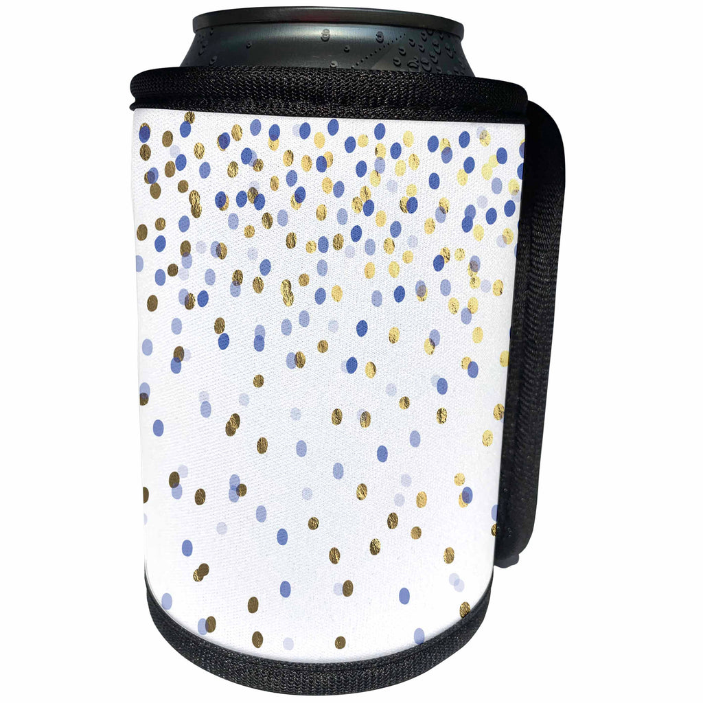 3dRose Anne Marie Baugh - Confetti - Pretty Dark Blue and Gold Confetti Pattern - Can Cooler Bottle Wrap (cc_254881)