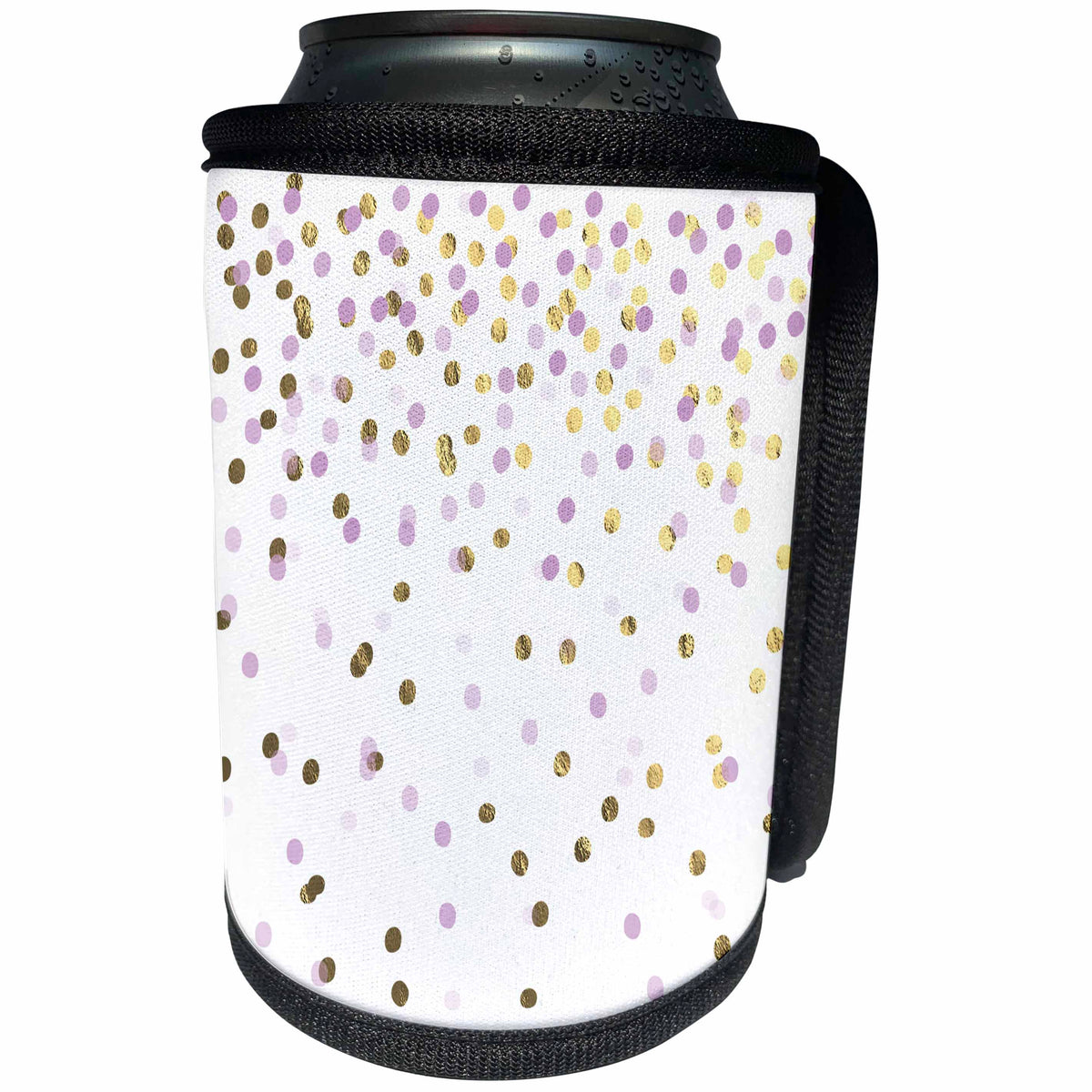 3dRose Anne Marie Baugh - Confetti - Pretty Purple and Gold Confetti Pattern - Can Cooler Bottle Wrap (cc_254882)