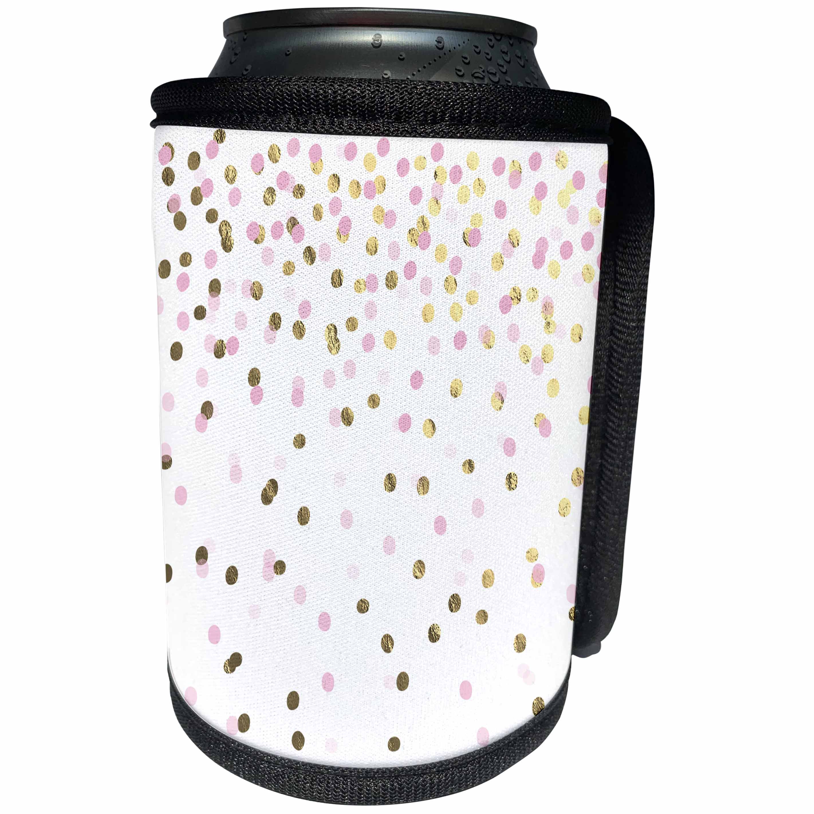 3dRose Anne Marie Baugh - Confetti - Pretty Pink and Gold Confetti Pattern - Can Cooler Bottle Wrap (cc_254883)