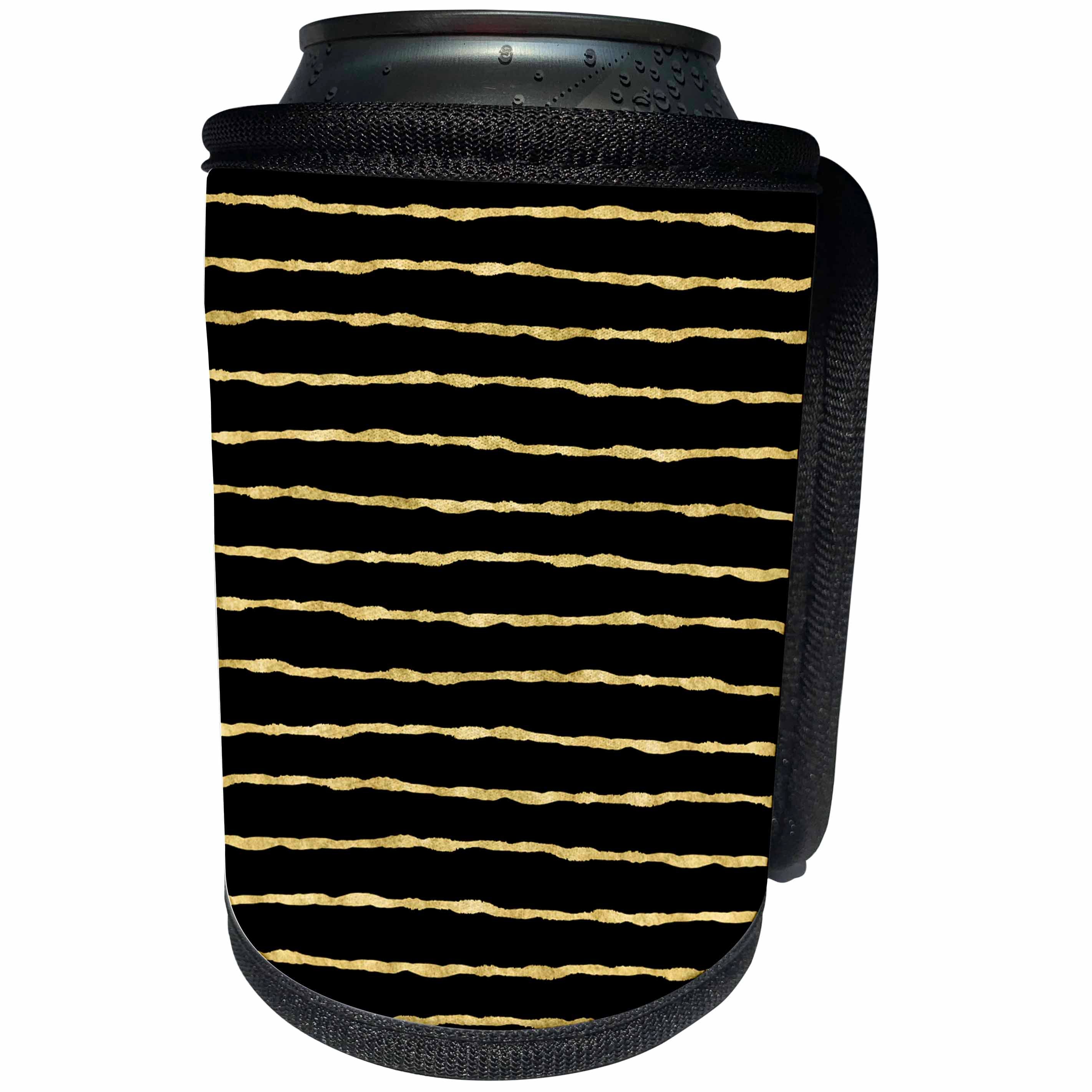 3dRose Anne Marie Baugh - Patterns - Glam Black and Gold Uneven Stripes - Can Cooler Bottle Wrap (cc_254885)