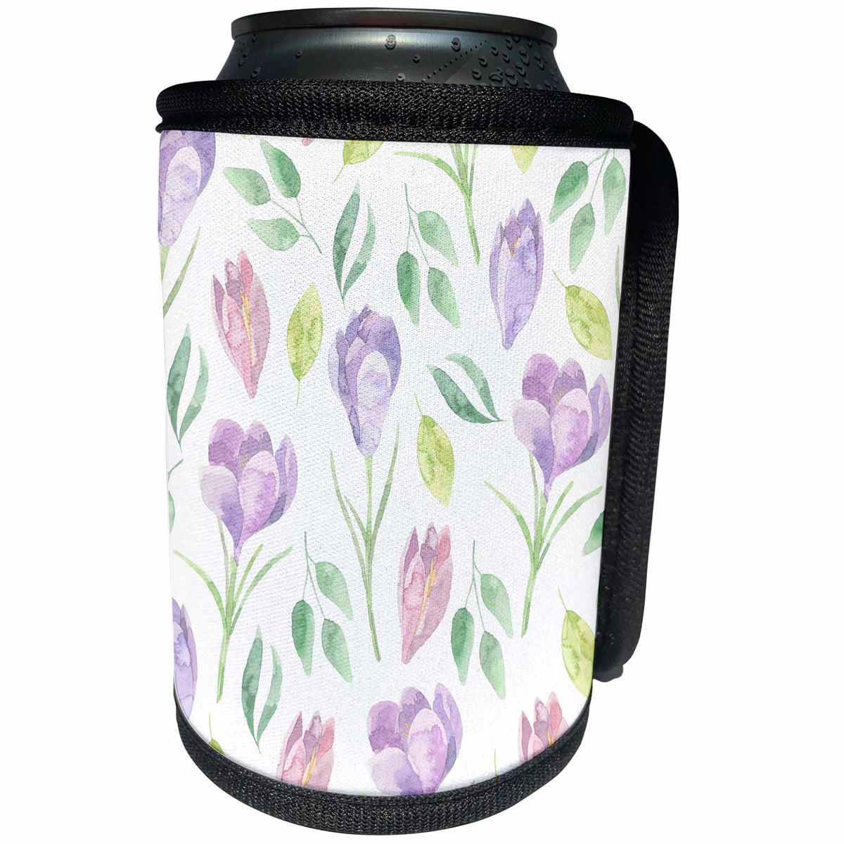 3dRose Anne Marie Baugh - Patterns - Pretty Watercolor Purple and Pink Tulips Pattern - Can Cooler Bottle Wrap (cc_254887)
