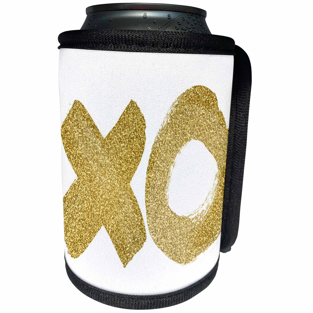 3dRose Anne Marie Baugh - Modern - An X and An O Is A Kiss and A Hug In Gold in Brush Strokes - Can Cooler Bottle Wrap (cc_254891)