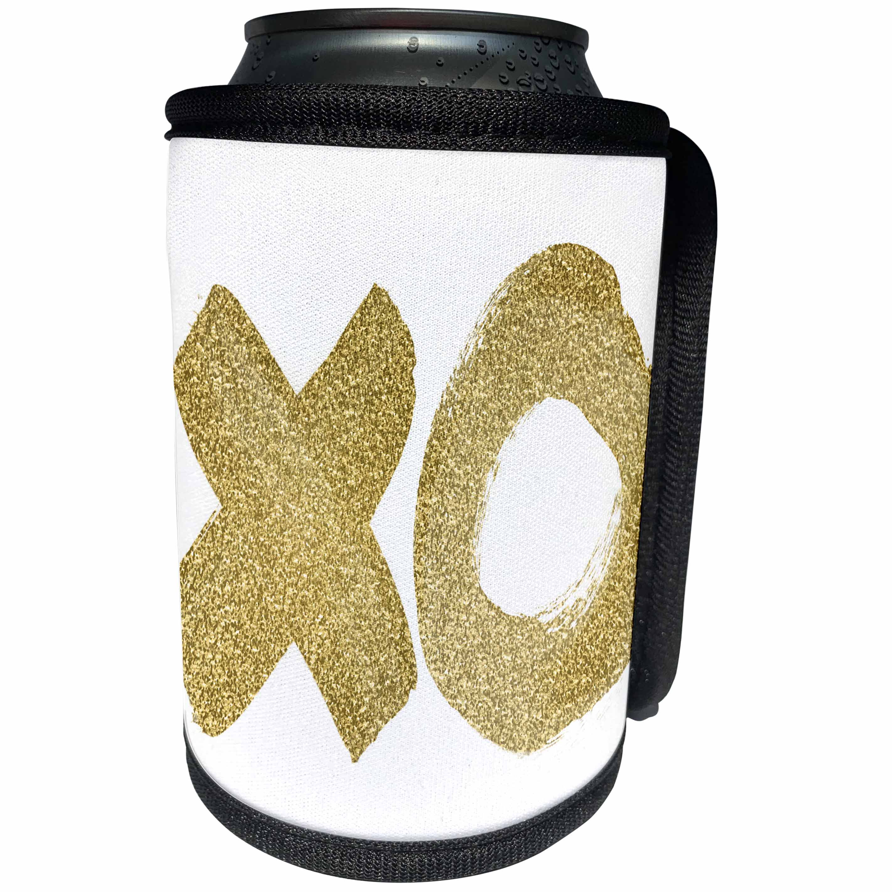 3dRose Anne Marie Baugh - Modern - An X and An O Is A Kiss and A Hug In Gold in Brush Strokes - Can Cooler Bottle Wrap (cc_254891)