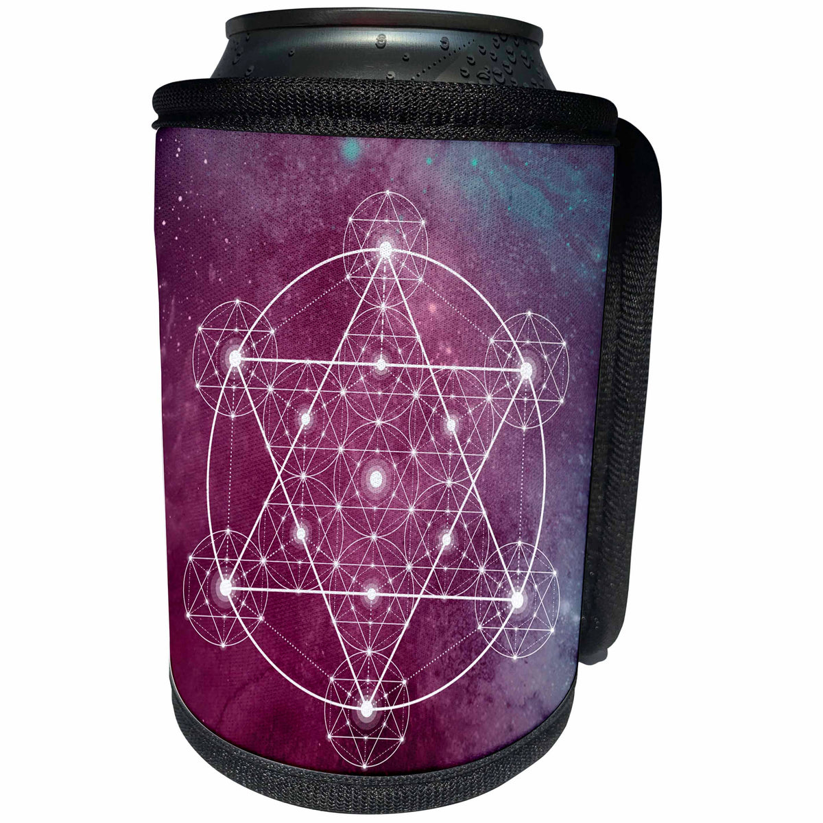 3dRose Anne Marie Baugh - Sacred Geometry - Sacred Star Geometry On A Purple and Blue Teal Background - Can Cooler Bottle Wrap (cc_254901)