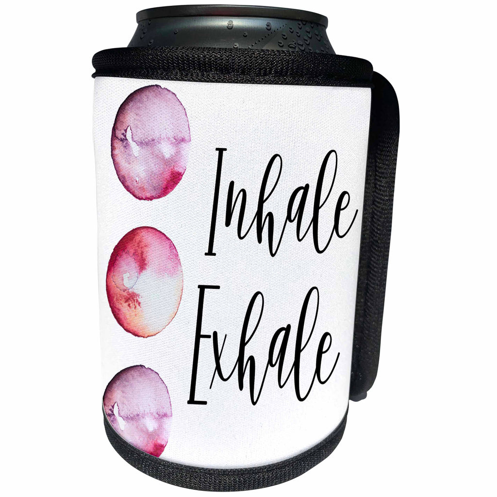 3dRose Anne Marie Baugh - Quotes - Inhale, Exhale, With Three Pink and Purple Watercolor Circles - Can Cooler Bottle Wrap (cc_254902)