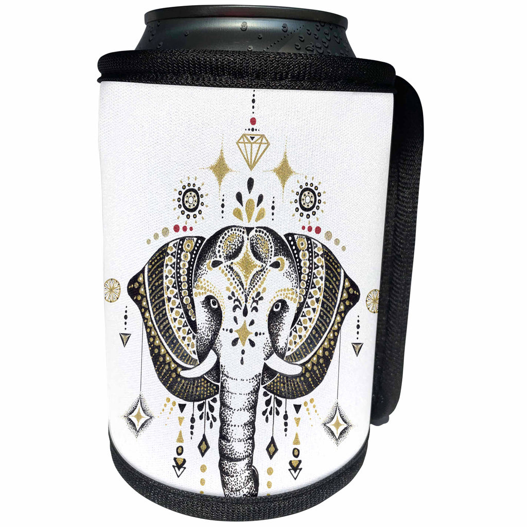 3dRose Anne Marie Baugh - Illustrations - Decorated Boho Pretty Elephant and Jewels Illustration - Can Cooler Bottle Wrap (cc_254914)