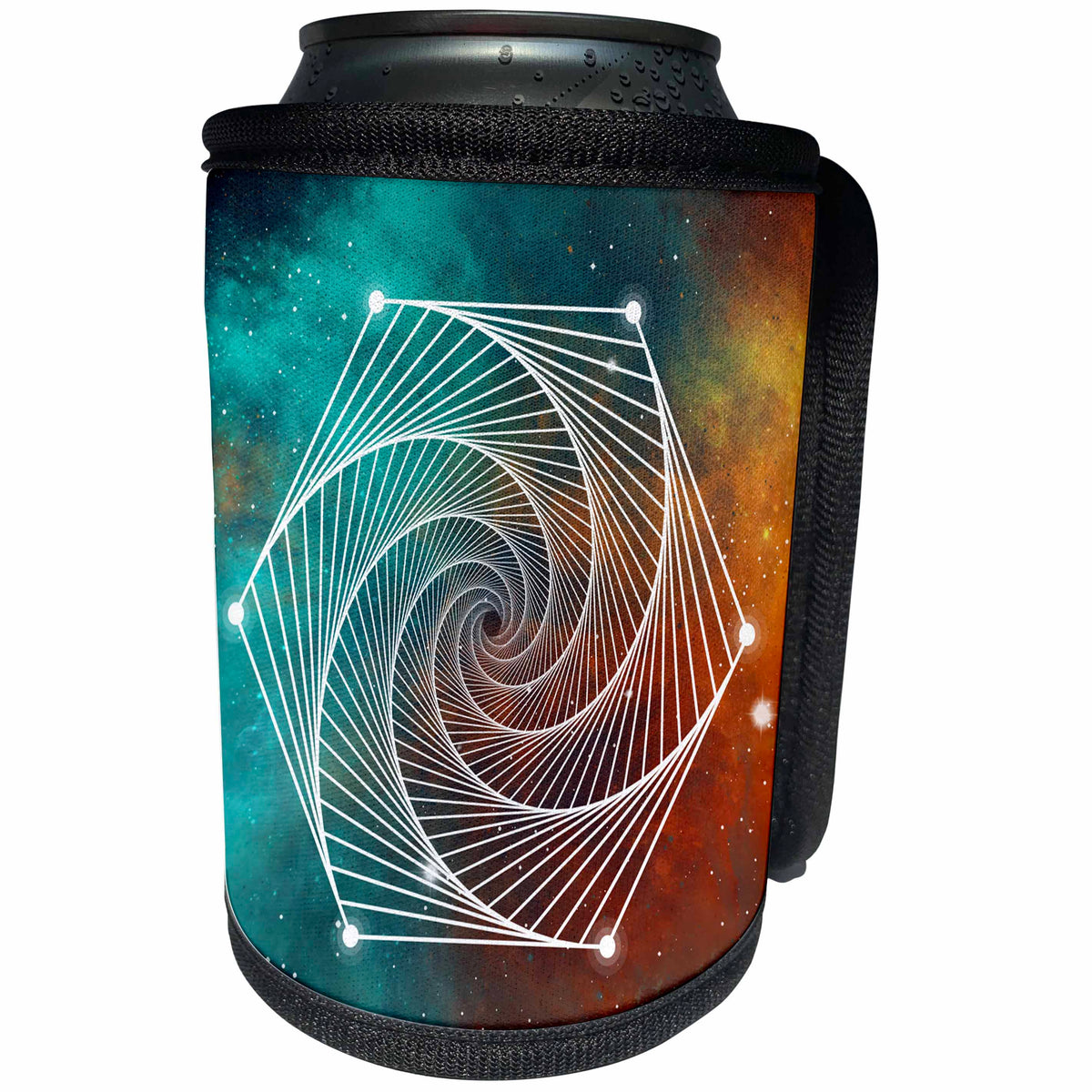 3dRose Anne Marie Baugh - Sacred Geometry - Sacred Octagon Geometry On A Teal and Orange Galaxy Background - Can Cooler Bottle Wrap (cc_254915)