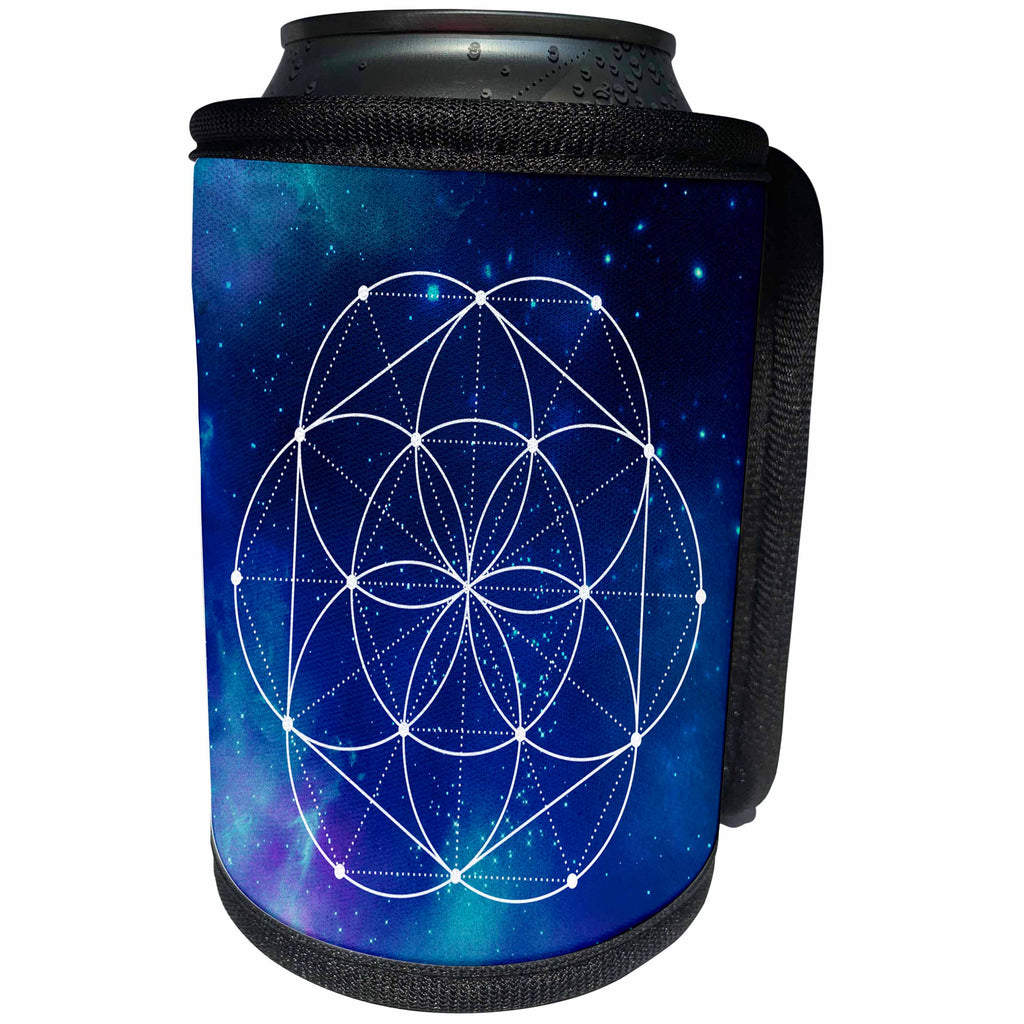 3dRose Anne Marie Baugh - Sacred Geometry - Sacred Circles Flower Geometry On A Brilliant Blue Galaxy Background - Can Cooler Bottle Wrap (cc_254916)