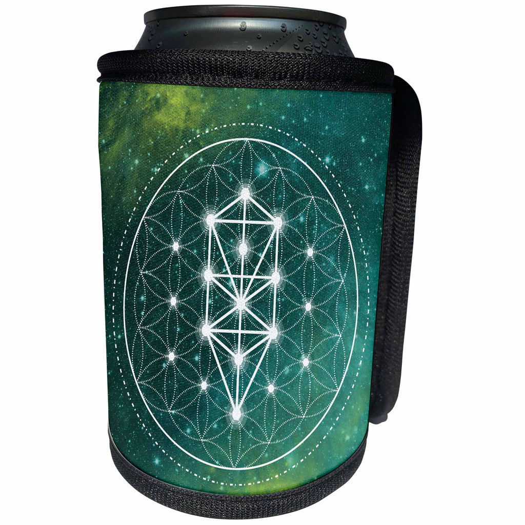 3dRose Anne Marie Baugh - Sacred Geometry - Sacred Circle and Triangles Sacred Geometry On A Green Galaxy - Can Cooler Bottle Wrap (cc_254917)
