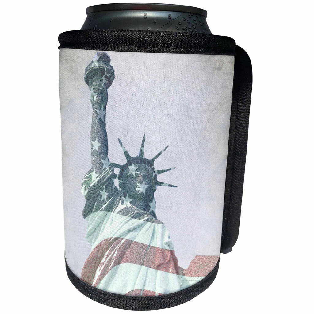 3dRose Anne Marie Baugh - Patriotic - Mixed Media Statue Of Liberty Photograph Draped In The USA Flag - Can Cooler Bottle Wrap (cc_254919)