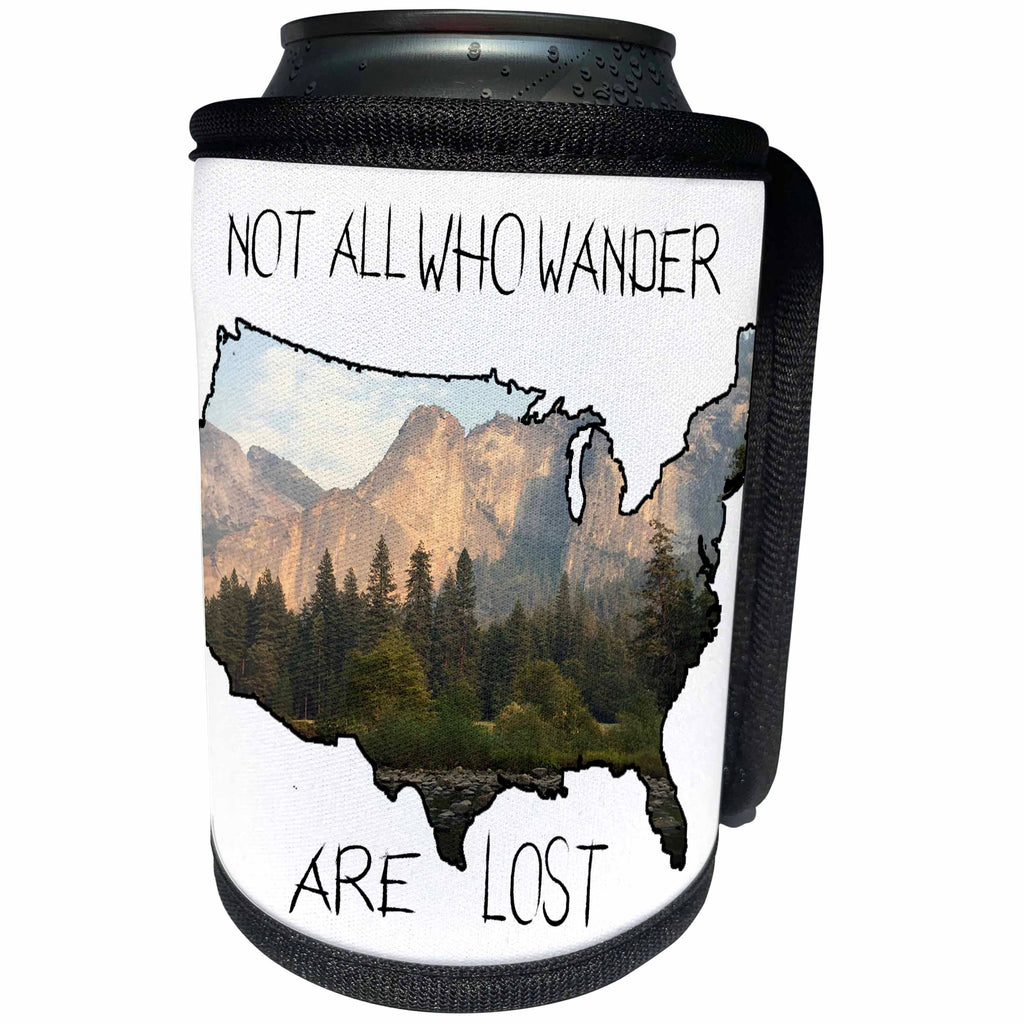 3dRose Anne Marie Baugh - Quotes - Not All Who Wander Are Lost USA Double Exposure Mountains Map - Can Cooler Bottle Wrap (cc_254920)