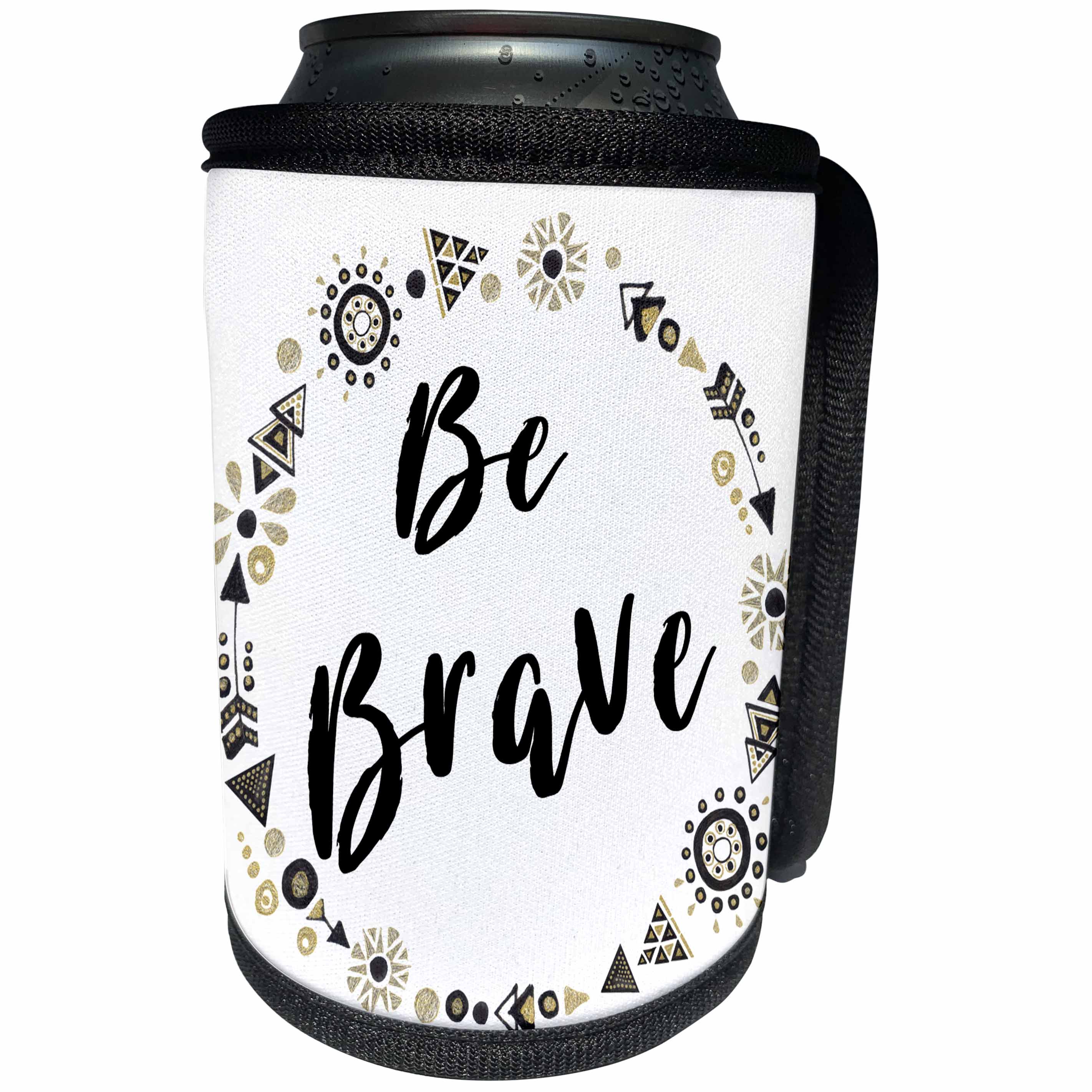 3dRose Anne Marie Baugh - Quotes - Be Brave In A Boho Chic Arrows and Triangles Tribal Wreath - Can Cooler Bottle Wrap (cc_254927)
