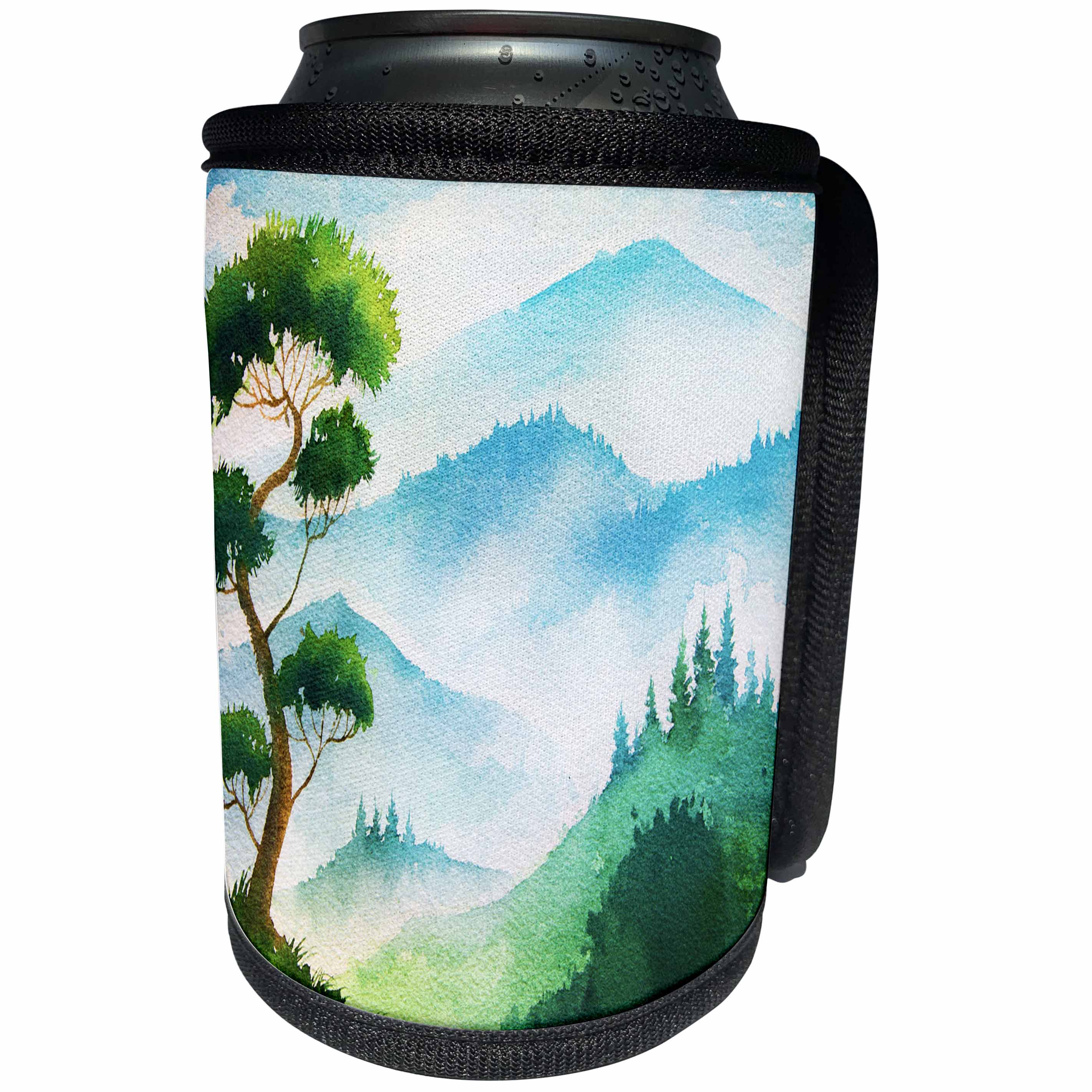 3dRose Anne Marie Baugh - Watercolor Scenes - Watercolor Mountain With Tree Scene - Can Cooler Bottle Wrap (cc_255019)