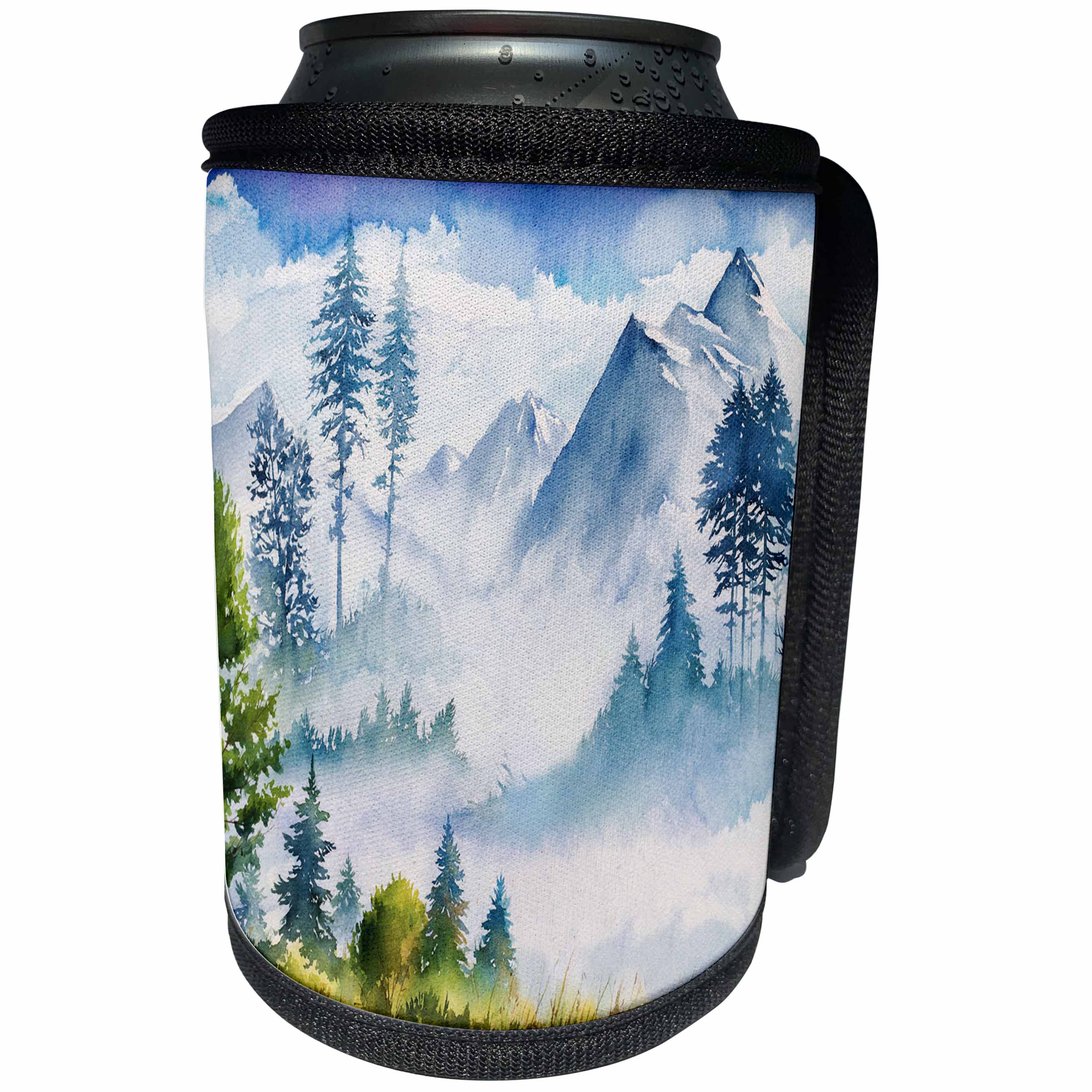 3dRose Anne Marie Baugh - Watercolor Scenes - Watercolor Winter Mountain Scene - Can Cooler Bottle Wrap (cc_255020)