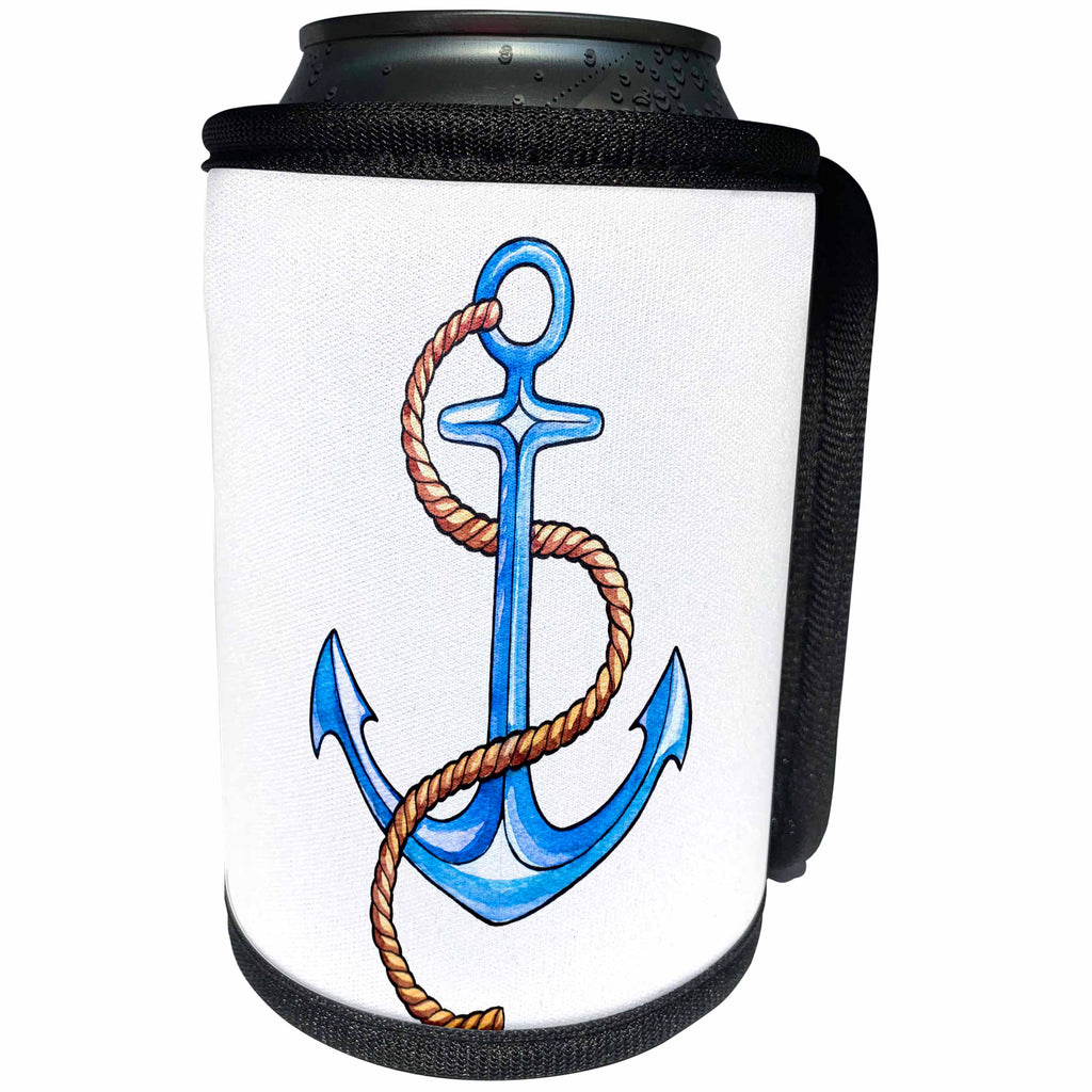 3dRose Anne Marie Baugh - Illustrations - Blue Nautical Sailing Anchor Illustration - Can Cooler Bottle Wrap (cc_255023)