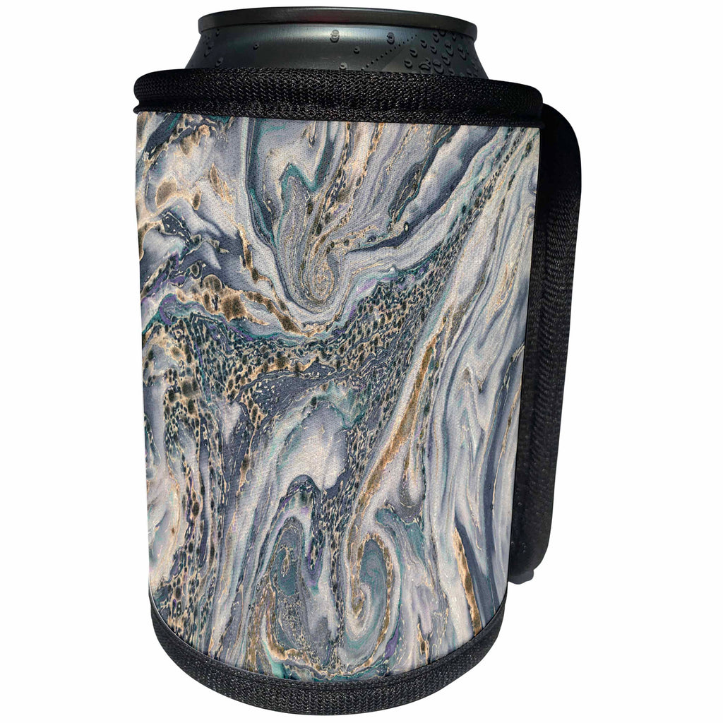 3dRose Anne Marie Baugh - Textures - Blue Gray and Gold Marble Texture Effect - Can Cooler Bottle Wrap (cc_255025)