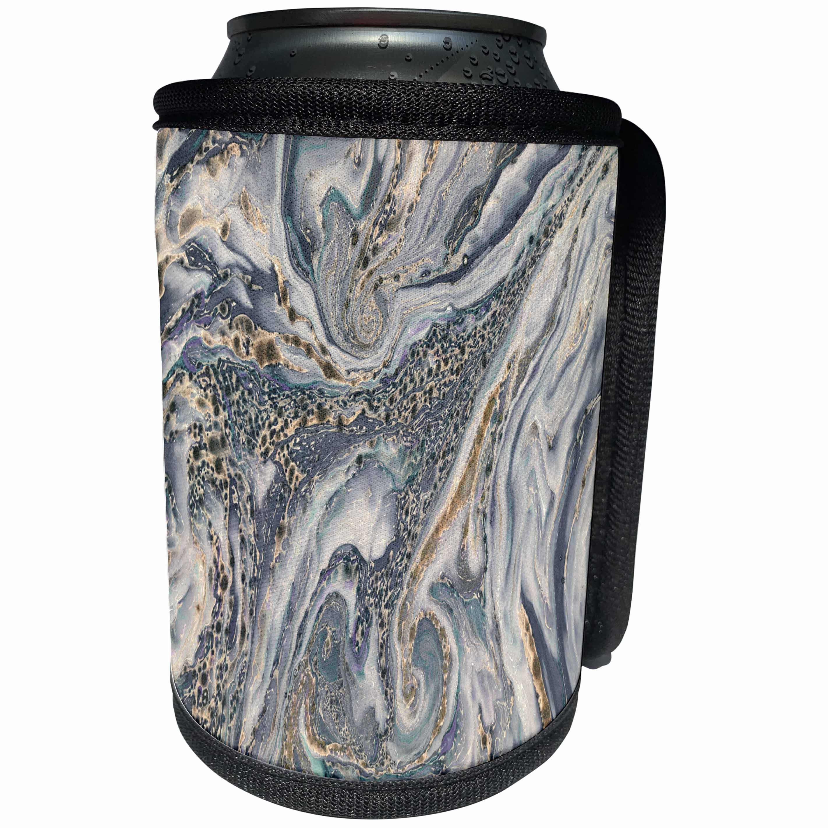 3dRose Anne Marie Baugh - Textures - Blue Gray and Gold Marble Texture Effect - Can Cooler Bottle Wrap (cc_255025)
