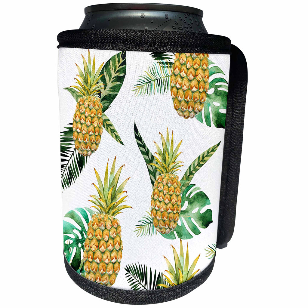 3dRose Anne Marie Baugh - Patterns - Pineapple and Tropical Leaves Pattern - Can Cooler Bottle Wrap (cc_255033)