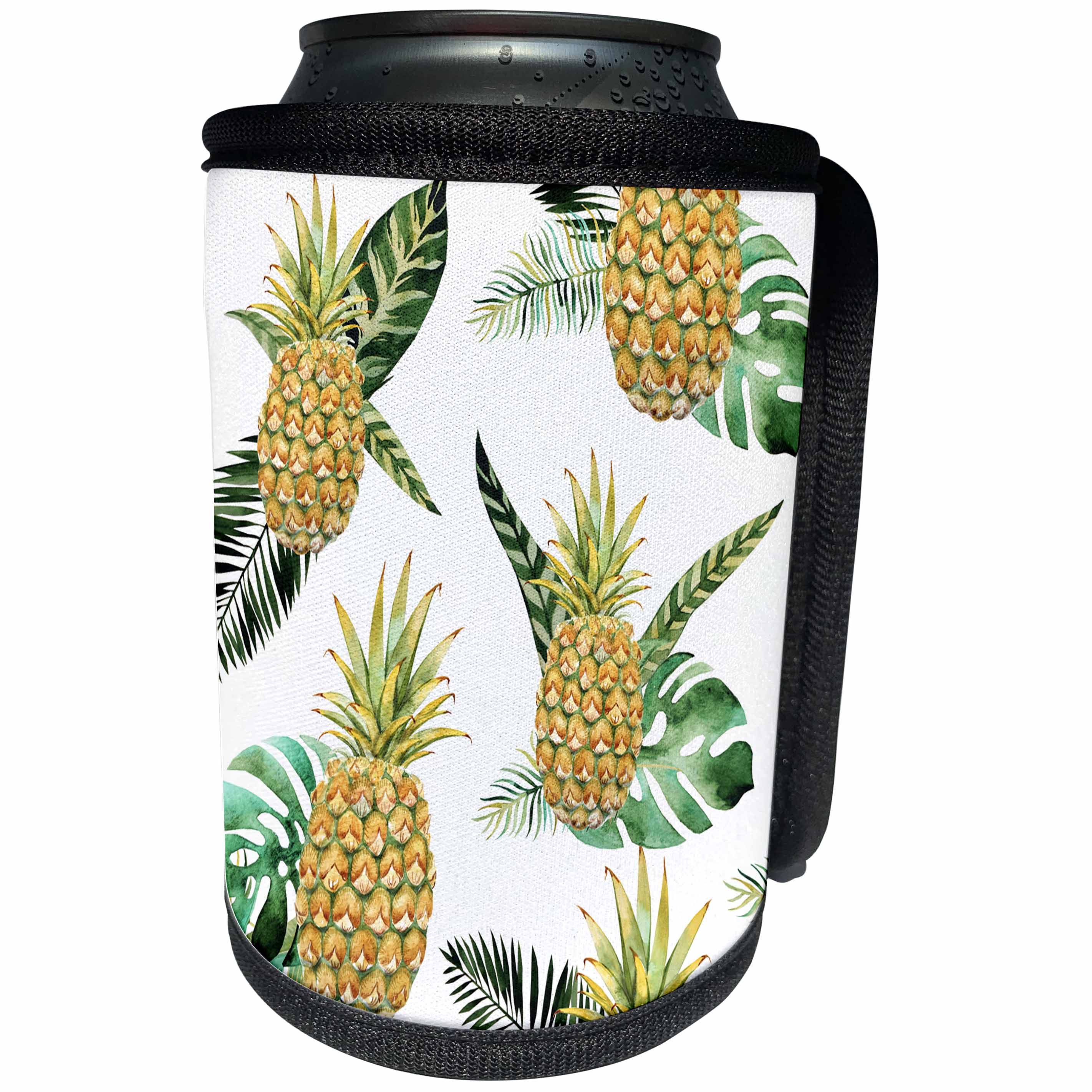 3dRose Anne Marie Baugh - Patterns - Pineapple and Tropical Leaves Pattern - Can Cooler Bottle Wrap (cc_255033)