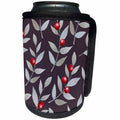 3dRose Anne Marie Baugh - Patterns - Gray and Berry Leaves Pattern On Black - Can Cooler Bottle Wrap (cc_255052)