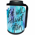3dRose Anne Marie Baugh - Quotes - Eat Well, Travel Often On A Light and Dark Blue Watercolor Background - Can Cooler Bottle Wrap (cc_255061)