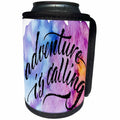 3dRose Anne Marie Baugh - Quotes - Adventure is Calling On A Blue and Purple Watercolor Background - Can Cooler Bottle Wrap (cc_255063)
