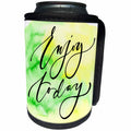 3dRose Anne Marie Baugh - Quotes - Enjoy Today On A Green and Yellow Watercolor Background - Can Cooler Bottle Wrap (cc_255068)
