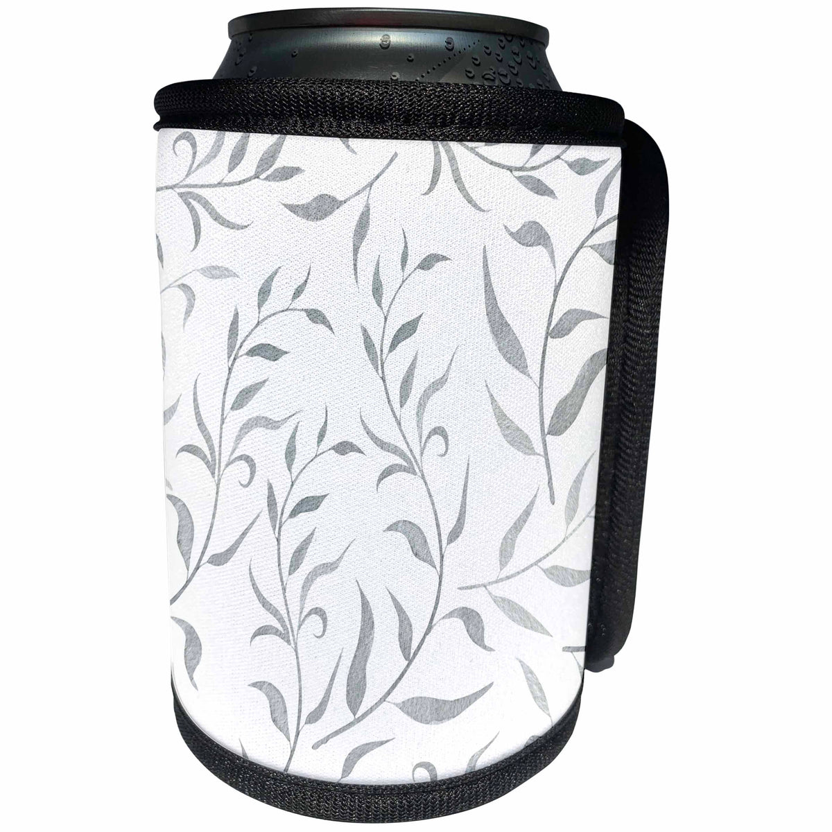 3dRose Anne Marie Baugh - Patterns - Elegant Silver Leafy Pattern - Can Cooler Bottle Wrap (cc_255074)